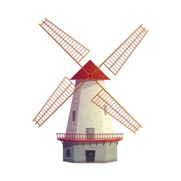 Old stone mill with vanes to grind flour with old technology Stock Illustration