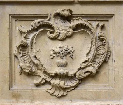 Old stone relief with decoration in rectangle Stock Photos