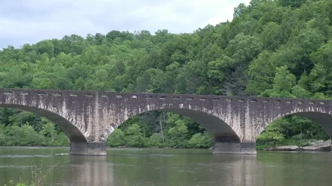 Old Stone River Bridge (medium) 4K Stock Footage 155364918