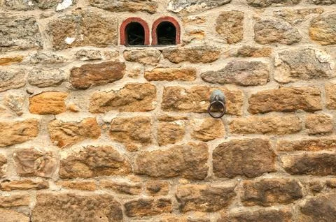 Old Stone Stable Wall with Tether Ring Stock Photos