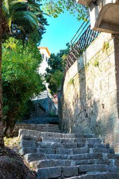 Old stone staircase of the authentic old town of Kotor, Montenegro. Stock Photos