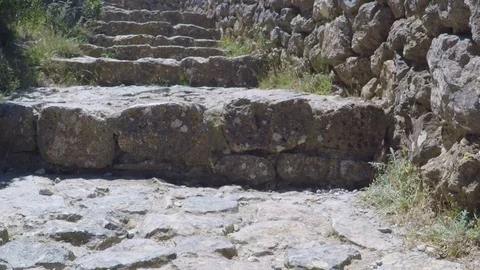 Old stone steps of Chateau Queribus, Languedoc, France. Stock Footage 77765860