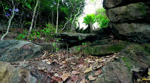 Old Stone Structure with Steps Leading Up the Side of a Hill. Vídeos de archivo 64094656