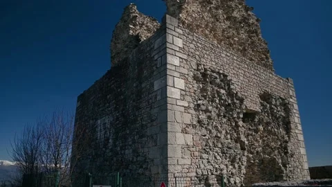 Old stone tower and defensive thick walls, Smlednik castle, Slovenia Stock Footage 149010364