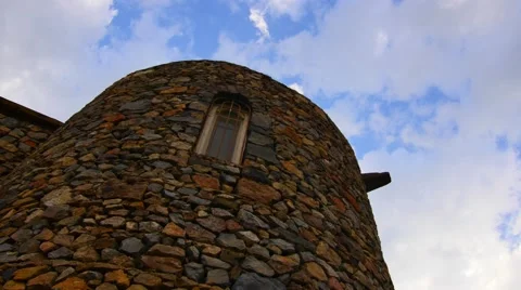 Old Stone Tower with Clouds and Birds Stock Footage 53232681