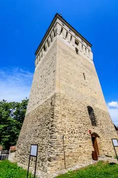 Old stone tower at St. Stephen Fortified Church (Biserica Fortificata Sf Stef Stock Photos