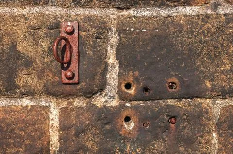 Old Stone wall Background Rusted Iron Ring Stock Photos