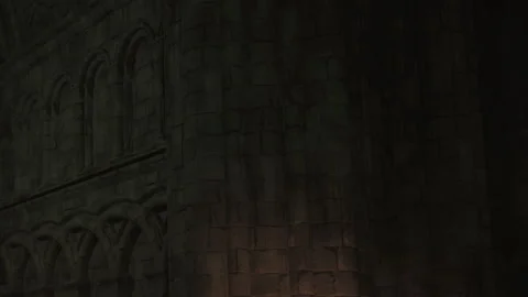 Old stone wall in dimly lit space with arches and details Stock Footage 345056157