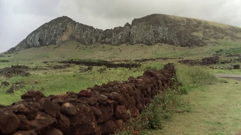 Old Stone Wall on Easter Island below Rano Raraku Видео 77167799