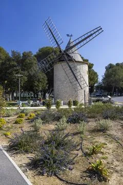 Old stone windmill standing in Lambesc, Provence Stock Photos
