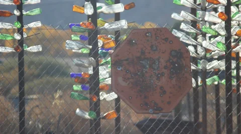 Old stop sign Bottle Trees Stock Footage 33047147