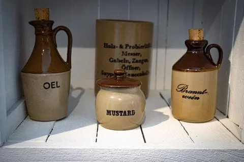 Old storage bottles for kitchen use Stock Photos