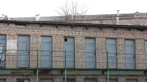 Old storage building panorama 스톡 동영상 123318559