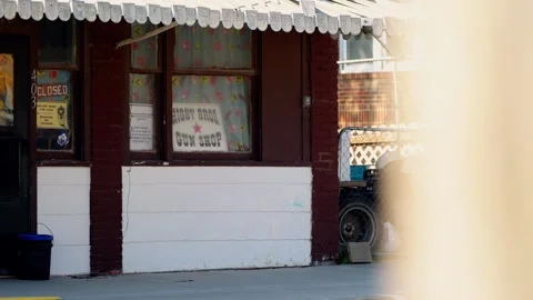 Old storefront with a canopy on the main street of Lebanon 스톡 동영상 345530545