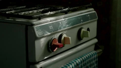 Old stove in a dark kitchen, close up Stock Footage 236968481