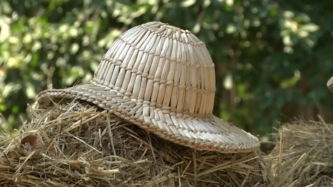 Old straw hat in the museum Stock Footage 120043783