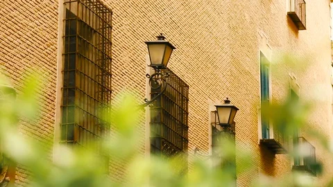 Old street lantern on brick wall Stock Footage 75250712
