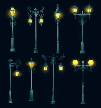 Old street light pillar and lamppost, streetlight Stock Illustration
