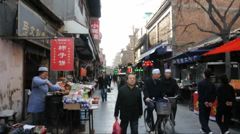 An old street  in xi'an, China Stock Footage
