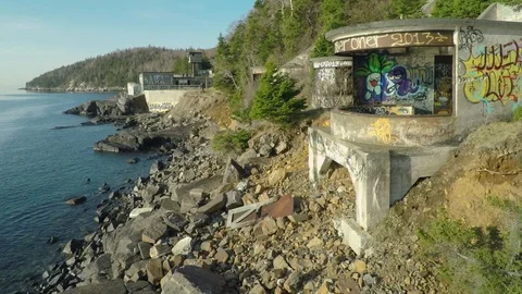 Old structure on coast line Stock Footage 91267045