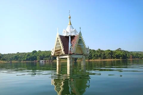 The Old Structure of Former Wat Wang Wirekaram Being the Underwater City Stock Photos