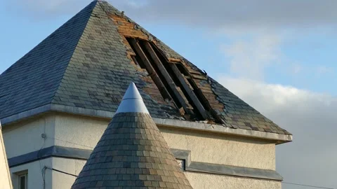 Old structure that have been destroyed by fire Stock Footage 139664338