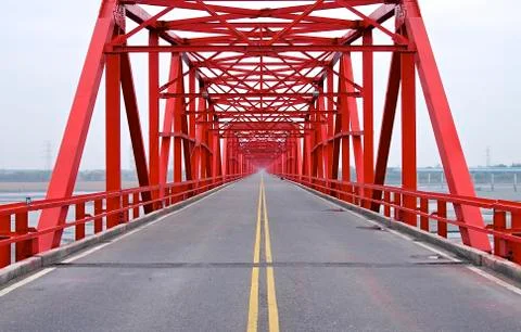 The old structure of red bridge closeup in Taiwan Stock Photos