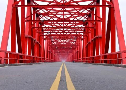 The old structure of red bridge closeup in Taiwan Stock Photos