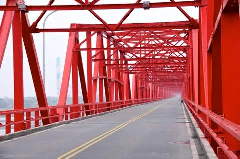 The old structure of red bridge closeup in Taiwan Stock Photos