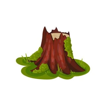 Old stump with bark in the meadow. Vector illustration on white background. Stock-Illustration
