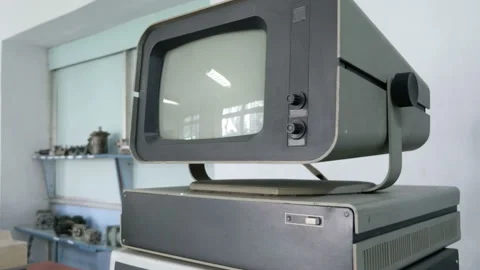 Old-style 1980s personal computer. Panning Stock Footage 98856211
