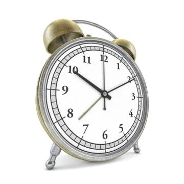 Old style alarm clock isolated on white. 3D Stock Illustration