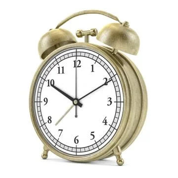 Old style alarm clock isolated on white. 3D Stock Illustration
