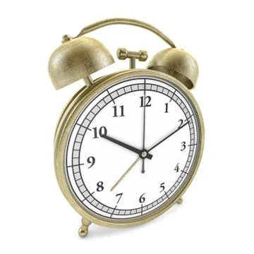 Old style alarm clock isolated on white. 3D Stock Illustration