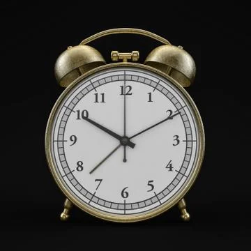 Old style alarm clock isolated on black. 3D Illustrazione stock