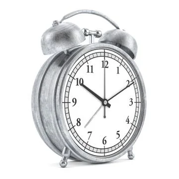 Old style alarm clock isolated on white. 3D Stock Illustration