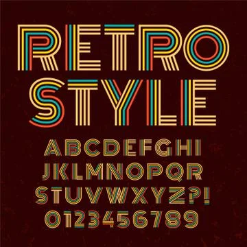 Old style alphabet. Retro type font disco, vintage typography poster with Illustration