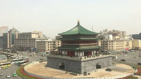 Old style architecture and traffic in xi'an Stock Footage 79317485