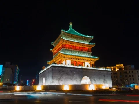 Old style architecture and traffic in xi'an Stock Footage 79317672