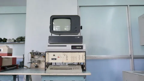 Old-style Computer. Computer Learning Center Stock Footage 98418939