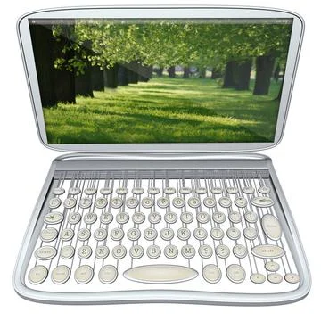 Old style computer modern computer laptop with old style typewriter keyboa... Foto stock