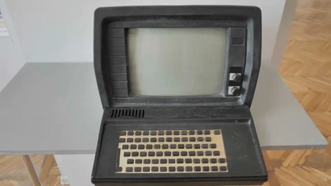 Old-Style Early Computer. Retro PC Stock Footage 153410842