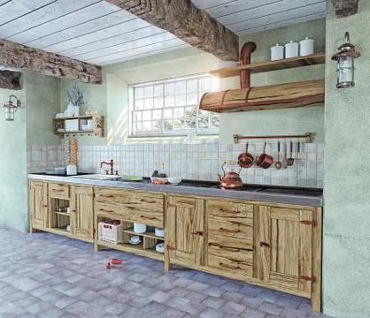 Old-style kitchen interior Ilustración de archivo