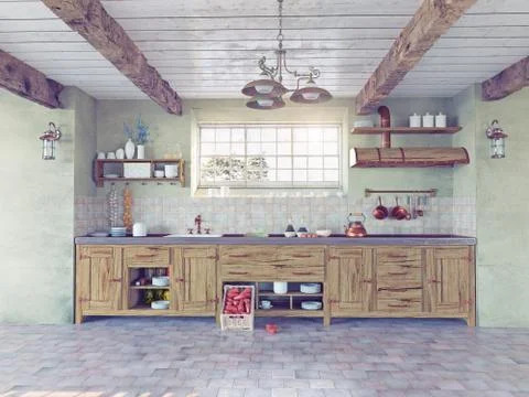 Old-style kitchen interior Ilustración de archivo