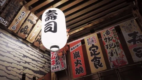 Old-style lantern and dim wooden interior design Stock Footage 336387907
