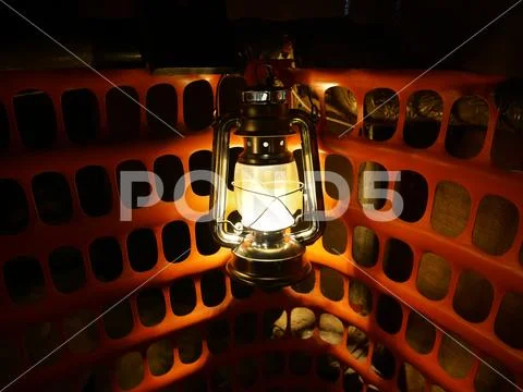 Old style lantern used for safety lights in mine Stock Photos