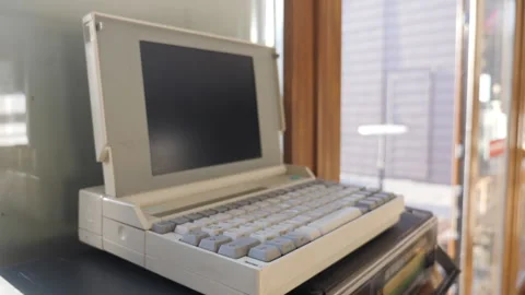Old Style Laptop. Retro Computer Tech Stock Footage 291033019