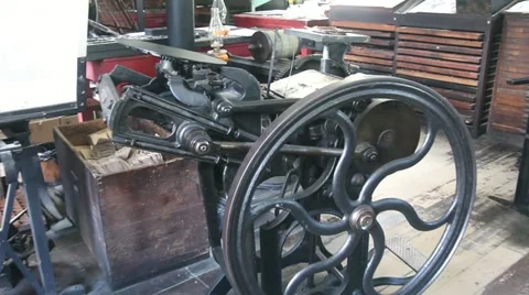 Old style printer from 19th century zoom out Stock Footage 11877046