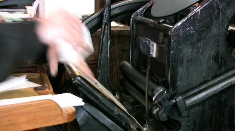 Old Style Printing Press Stock Footage