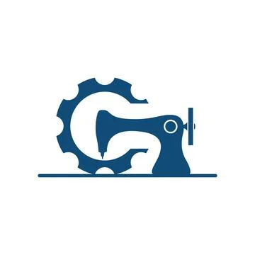 Old style sewing machine and gear symbol. Vector Stock Illustration